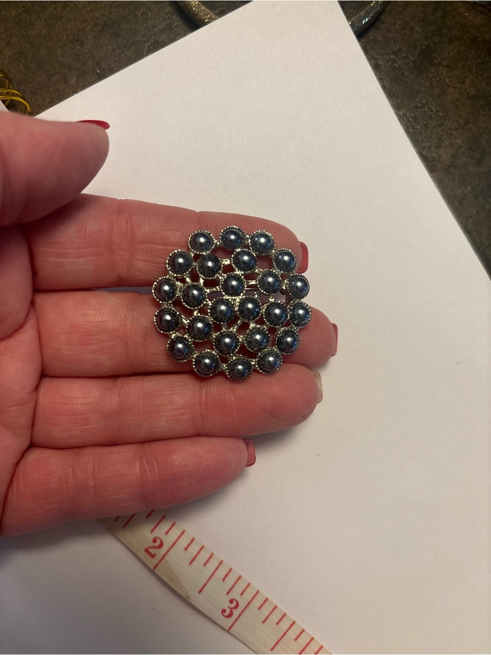 Vintage Cluster Silver-Tone Brooch with Dark Grey Pearls